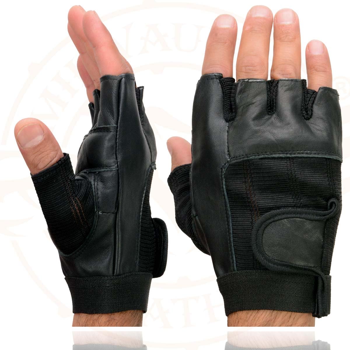 Milwaukee Leather Sh217 Men'S Black Leather Gel Padded Palm Fingerless Motorcycle Hand Gloves W/Breathable Mesh Material - 2X-La