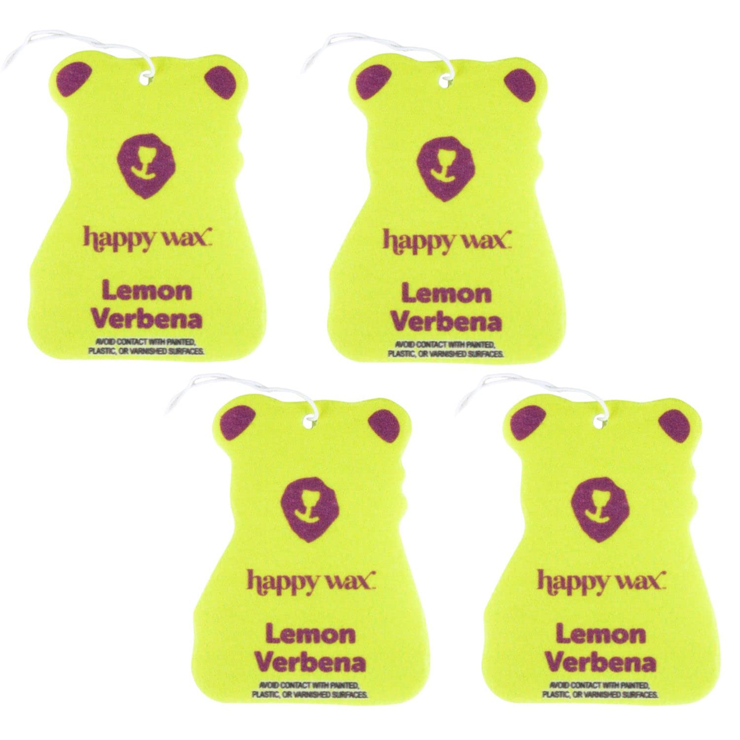 Happy Wax Lemon Verbena Hanging Car Cub Air Freshener - Scented and Infused with Natural Essential Oils - Cute 4-Pack