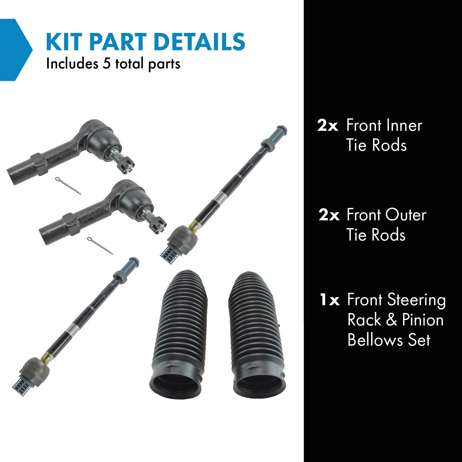 Trq Front Driver & Passenger Side Steering Kit Steering Rack & Pinion Bellow Tie Rod Compatible With 08-17 Buick 09-17 Chevrolet