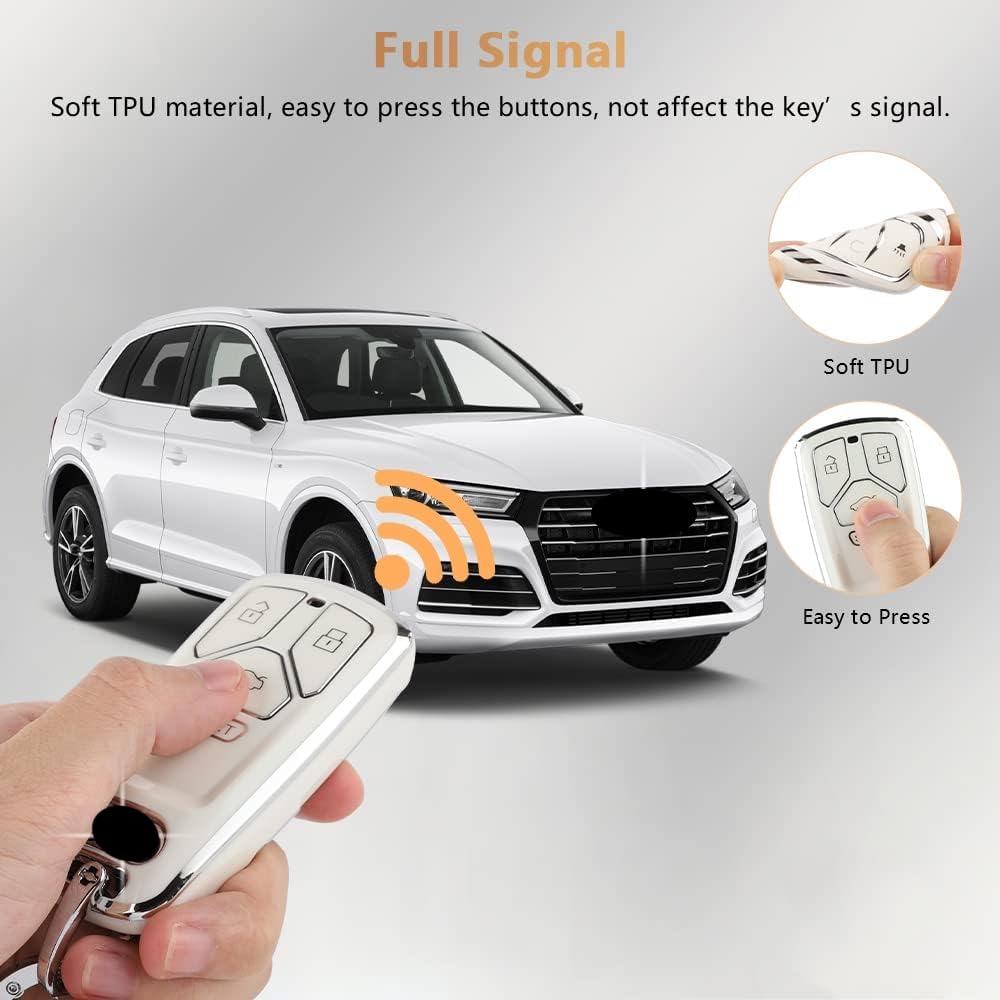 Pifoog Key Fob Cover Accessories For Audi Bling Keychain 3 4 Buttons Tpu Keys Case Protector Shell Soft White Silver For Audi Q5