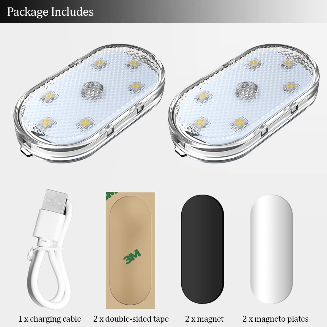 2 Pcs Car Led Lights Interior,Ice Blue Ambient Lighting Car Interior,Usb Rechargeable Car Interior Reading Light,Portable Led Li