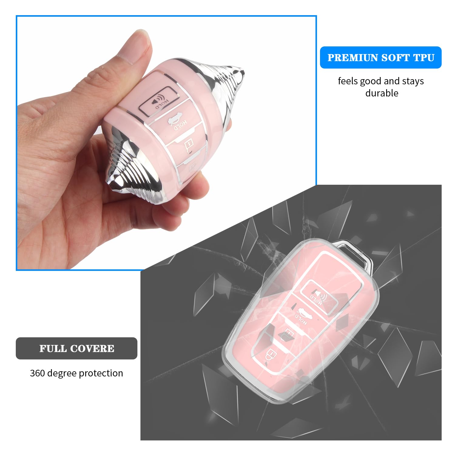 Qbuc For Toyota Key Fob Cover With Keychain Tpu Suitable For 2018-2022 Toyota Camry Rav4 Avalon C-Hr Corolla Highlander