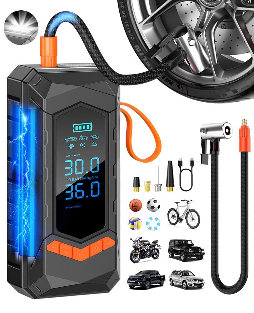 Tire Inflator Portable Air Compressor,160 PSI & 25000mAh Cordless Air Pump for Car Tires with Digital Pressure Gauge&Auto Shut-O