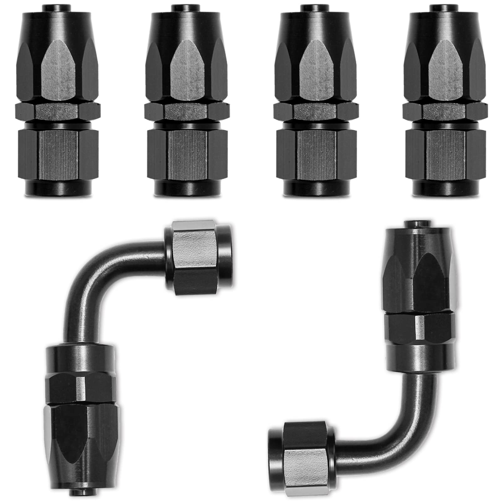 Shineyoo 4 Pcs 6An Straight And 2 Pcs 6An 90 Degreeswivel Hose End Fitting Adapter Black