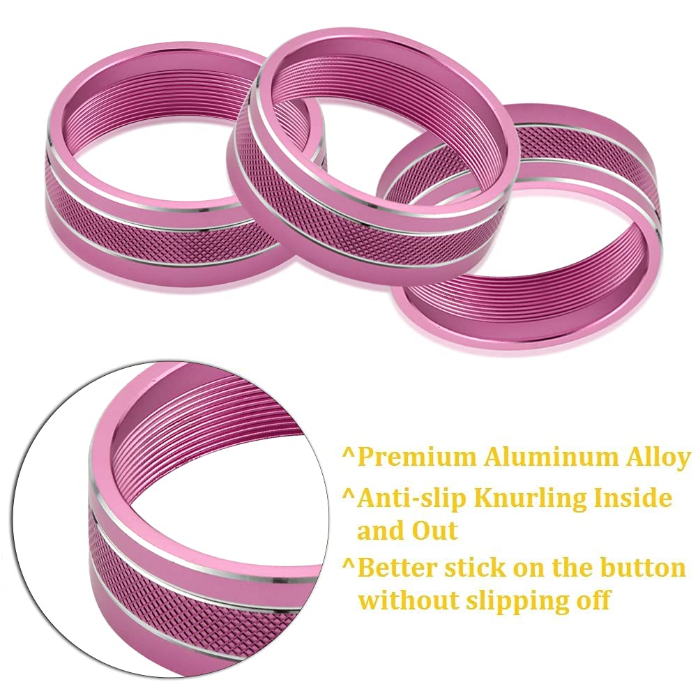 Ac Climate Control Knob Ring Air Conditioner Switch Volume Cover Compatible With 2011-2017 Jeep Wrangler Jk Jku/Dodge Challenger 2008-2014 Interior Conditioning Accessories Trim (3Pcs/Set, Pink)