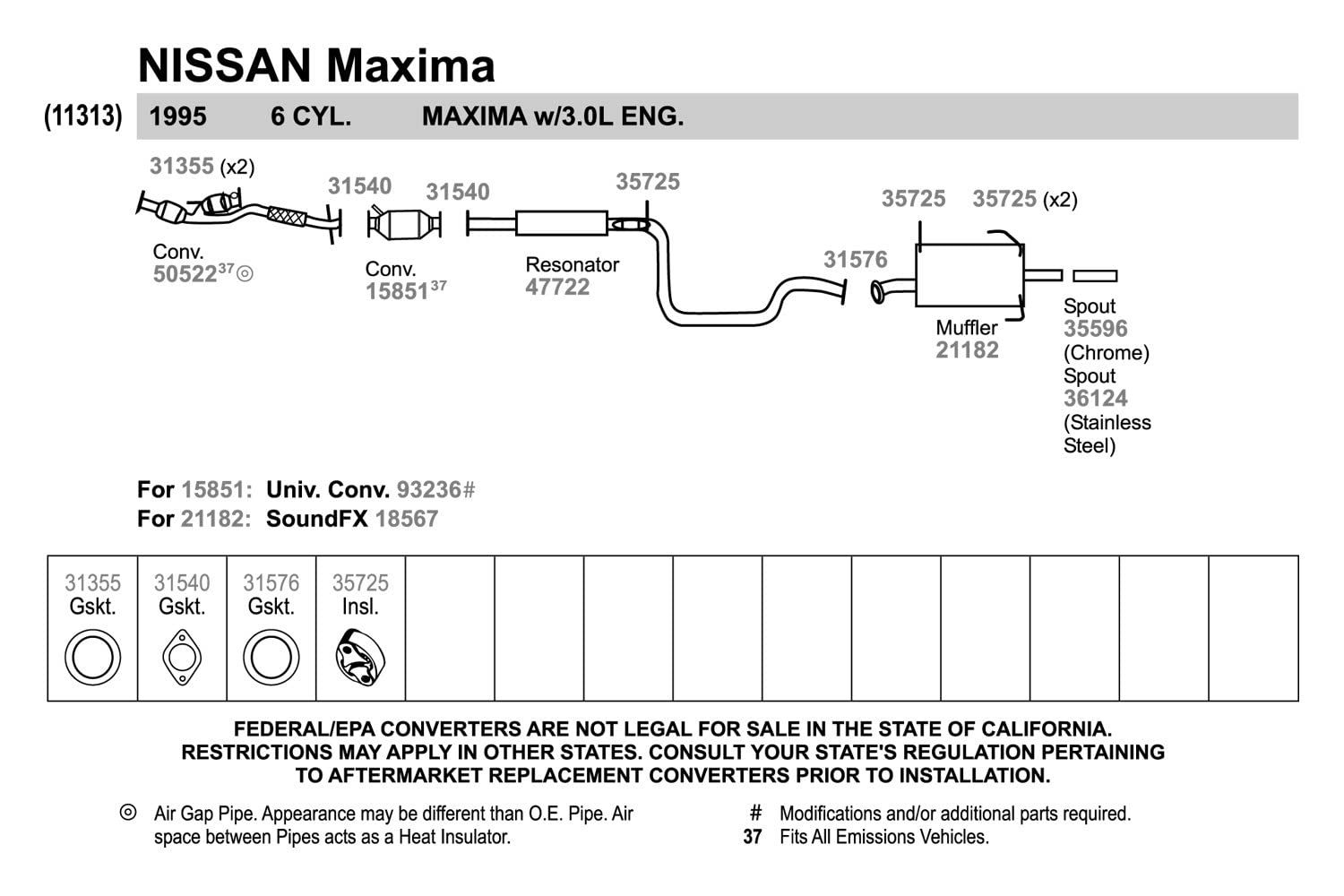 Walker Soundfx 18567 Direct Fit Exhaust Muffler 2 Outlet (Od) For Nissan Maxima