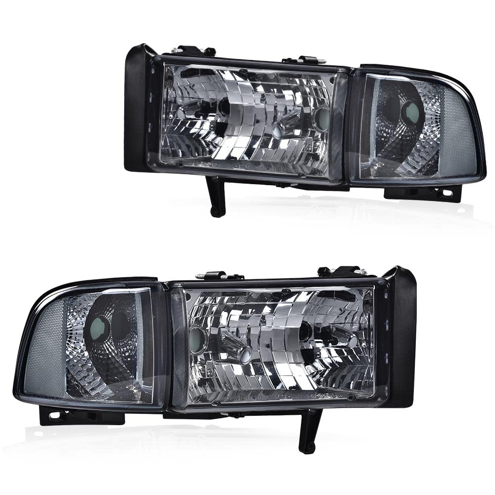 Cheda Front Headlights Assembly Headlamp, Compatible With 1994-2002 Dodge Ram 1500 2500 3500 Black Housing Clear Corner Headligh