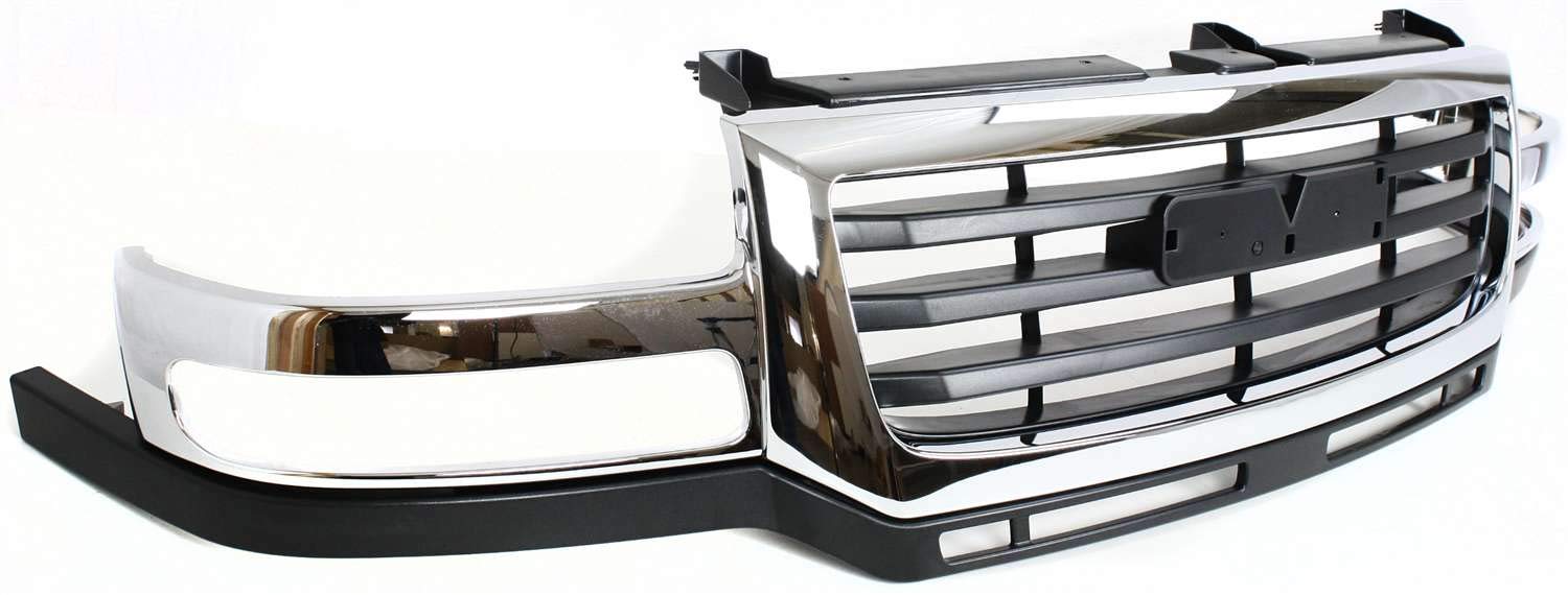 Garage-Pro Front Grille Assembly for 2003-2006 GMC Sierra 2500 HD, Chrome Shell, Black Insert, 19x77x17 inches, Model JCWG070119GP