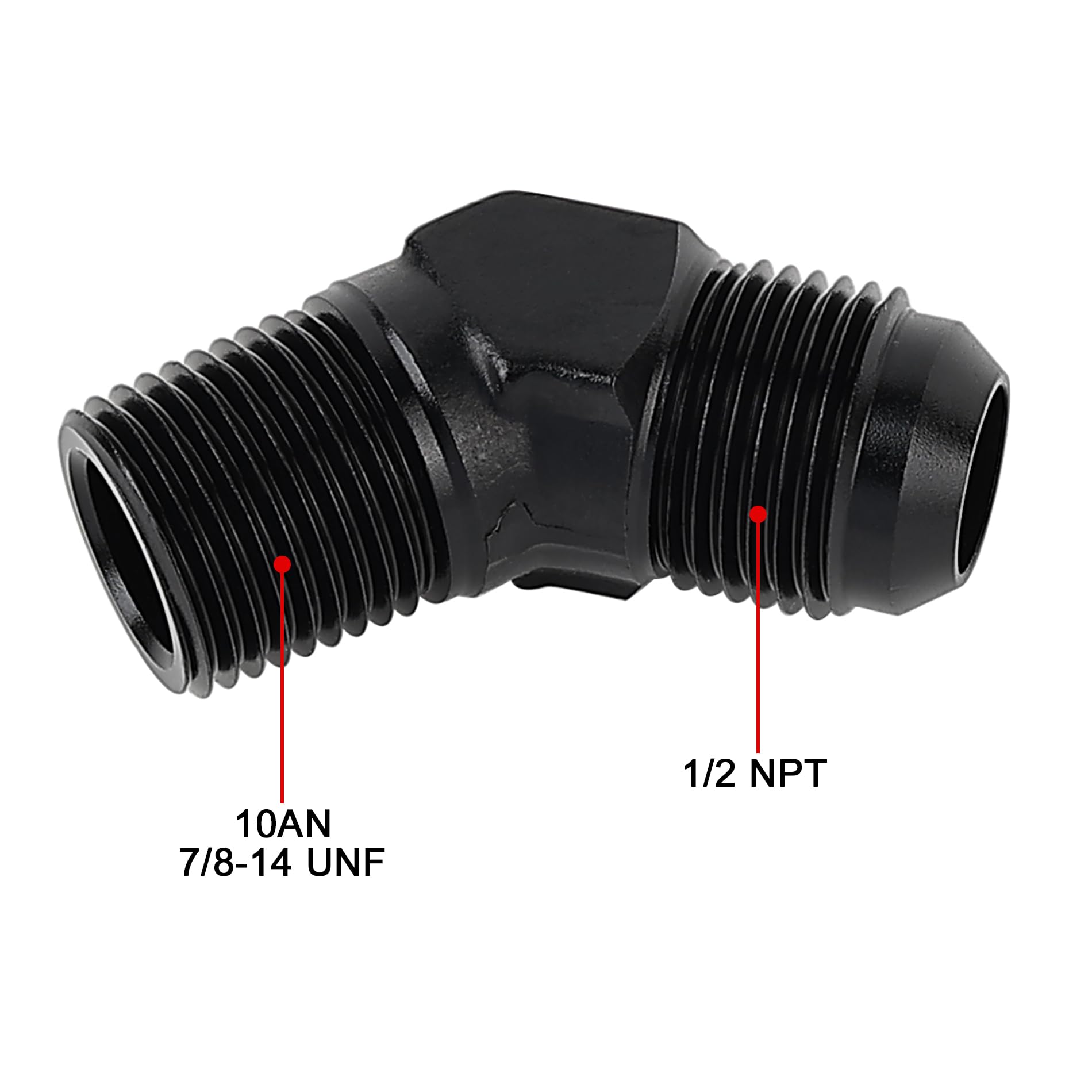 Evil Energy 10An Male Flare To 1/2'' Npt Pipe 45 Degree Fitting Adapter Aluminum Black