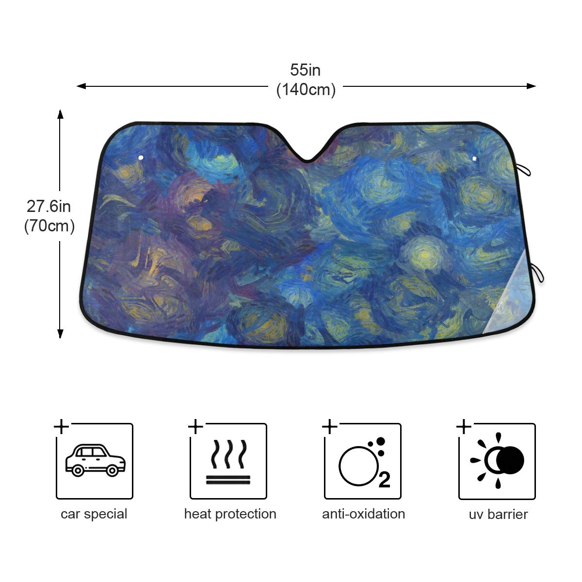 Car Windshield Sunshade Vincent Van Gogh Pattern, Blocks Sun Visor Protector Foldable Sun Shield Keep Your Vehicle Cool, Fits Wi