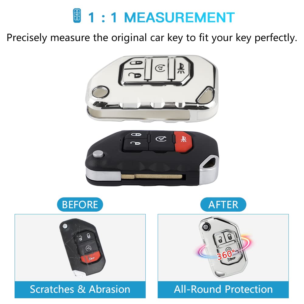 1797 Key Fob Cover For Jeep Wrangler Jl Jlu Gladiator Jt Accessories 2018 - 2022 Car Remote Key Case Shell 4 Button White Silver Tpu