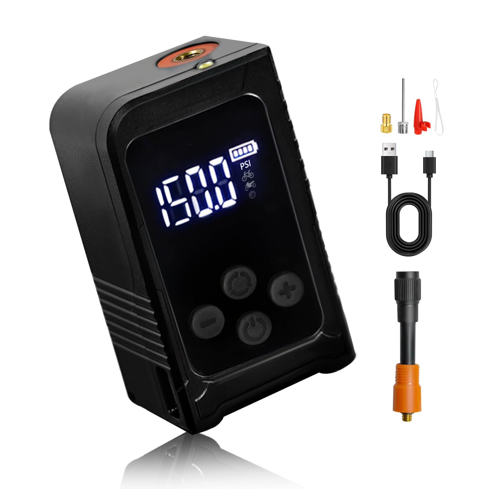 kakoya Mini Bike Tire Pump with Gauge 150PSI Portable Rechargeable Air Pump,Electric Air Pump with Presta and Schrader Valve for