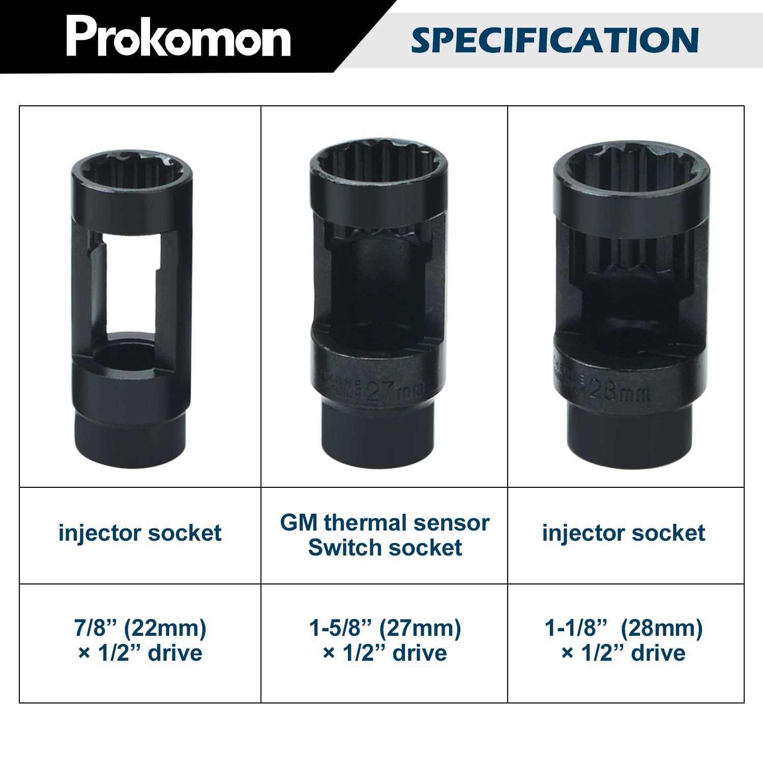 Prokomon 10 Pieces Oxygen Sensor Socket Set; Oxygen o2 Sensor Wrench Removal Tool; Oil Pressure Sensor Socket Set 1/2in and 3/8i