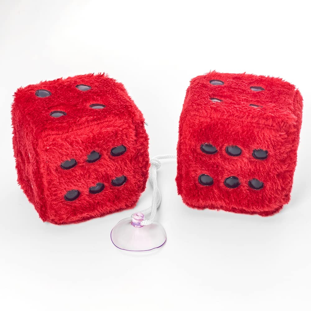 Fuzzy Plush Dice For Car Mirror, Pair Of Retro 3    Red Dice With Black Dots For Car Interior Hanging Ornament Decoration