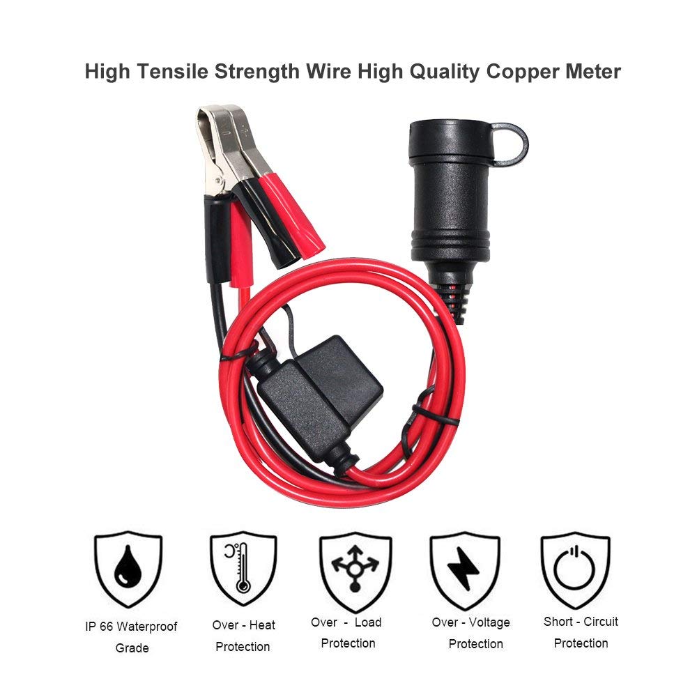 Sparking 5Ft 12V Female Car Cigarette Lighter Socket Extension Cord With Battery Alligator Clips Car Battery Clip-On Extension C