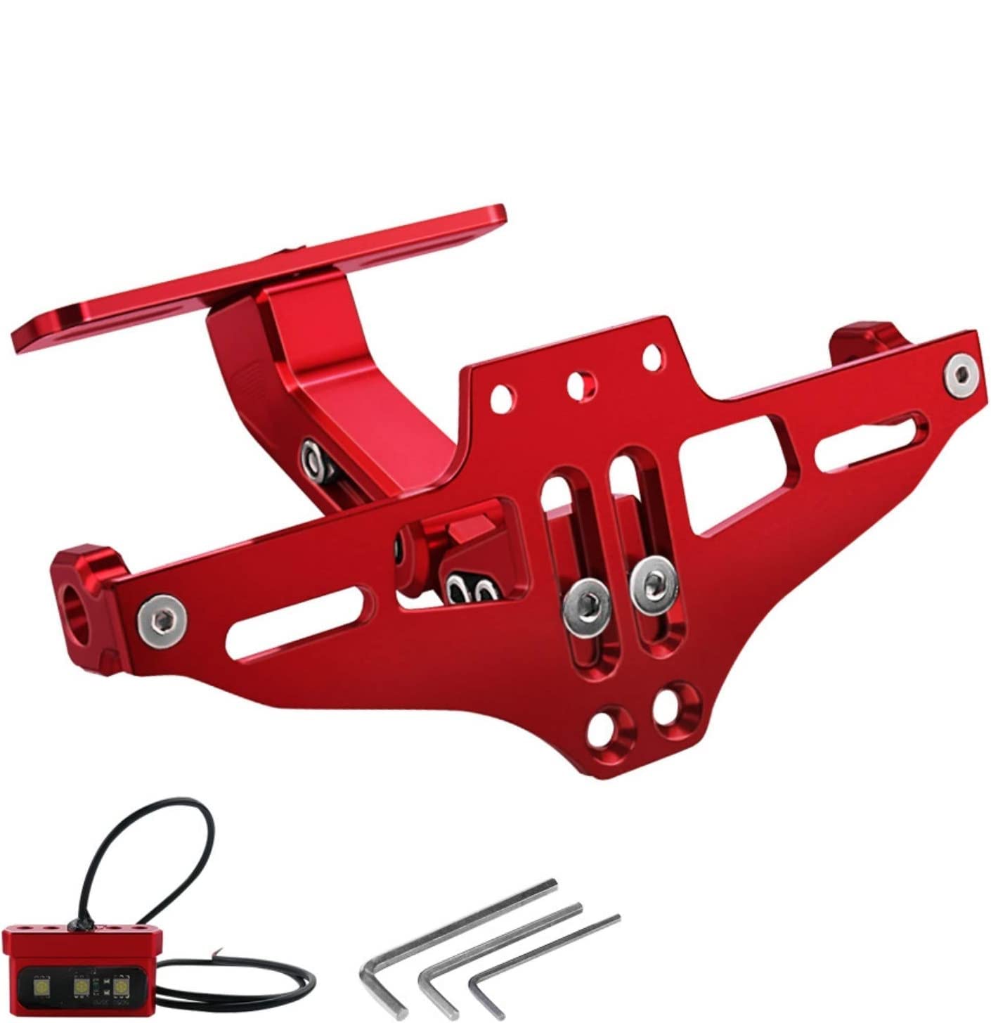 Mdpromcp Universal Motorcycle Fender Eliminator With Led Light Cnc Aluminum License Plate Bracket (Red)