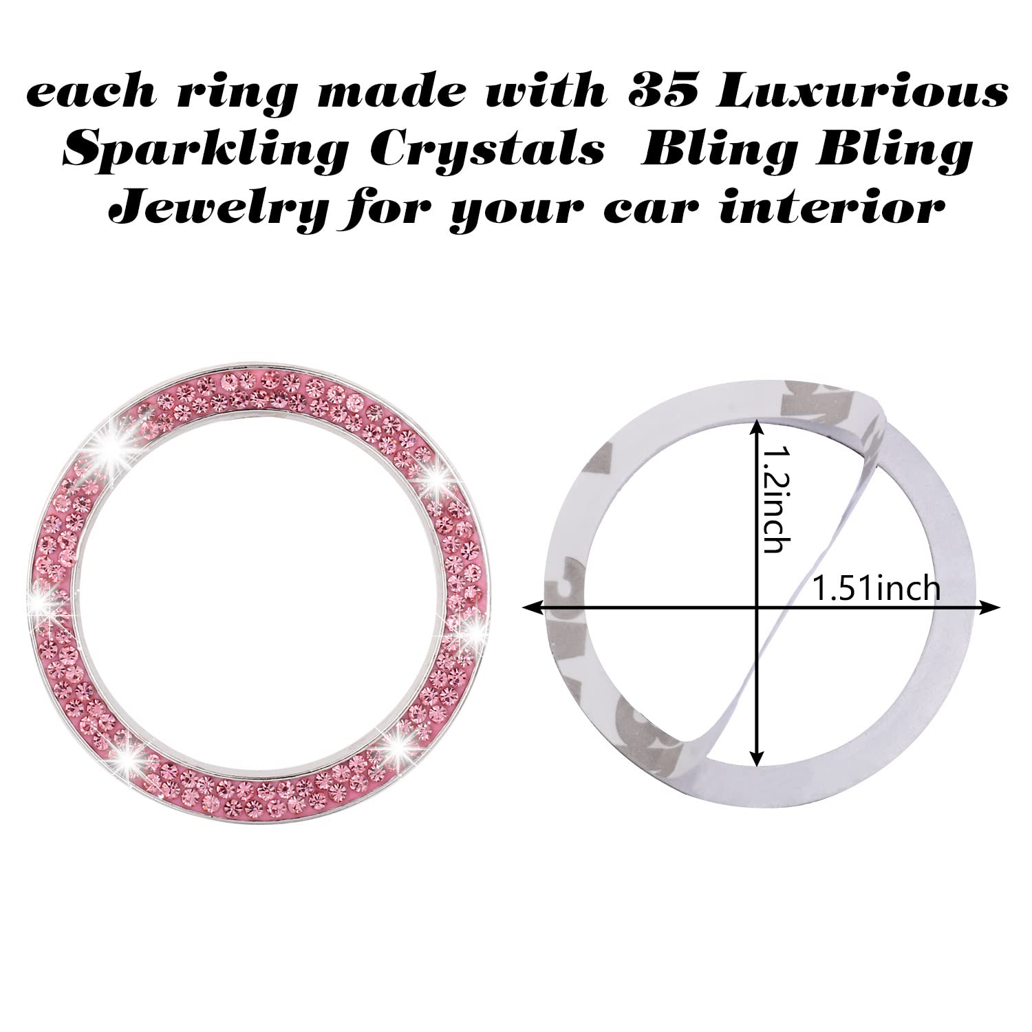 Livtee 2 Pcs Crystal Double Rhinestone Car Engine Start Stop Decoration Ring, Bling Car Interior Accessories For Women, Push To Start Button Cover/Sticker, Key Ignition & Knob Bling Ring, Pink
