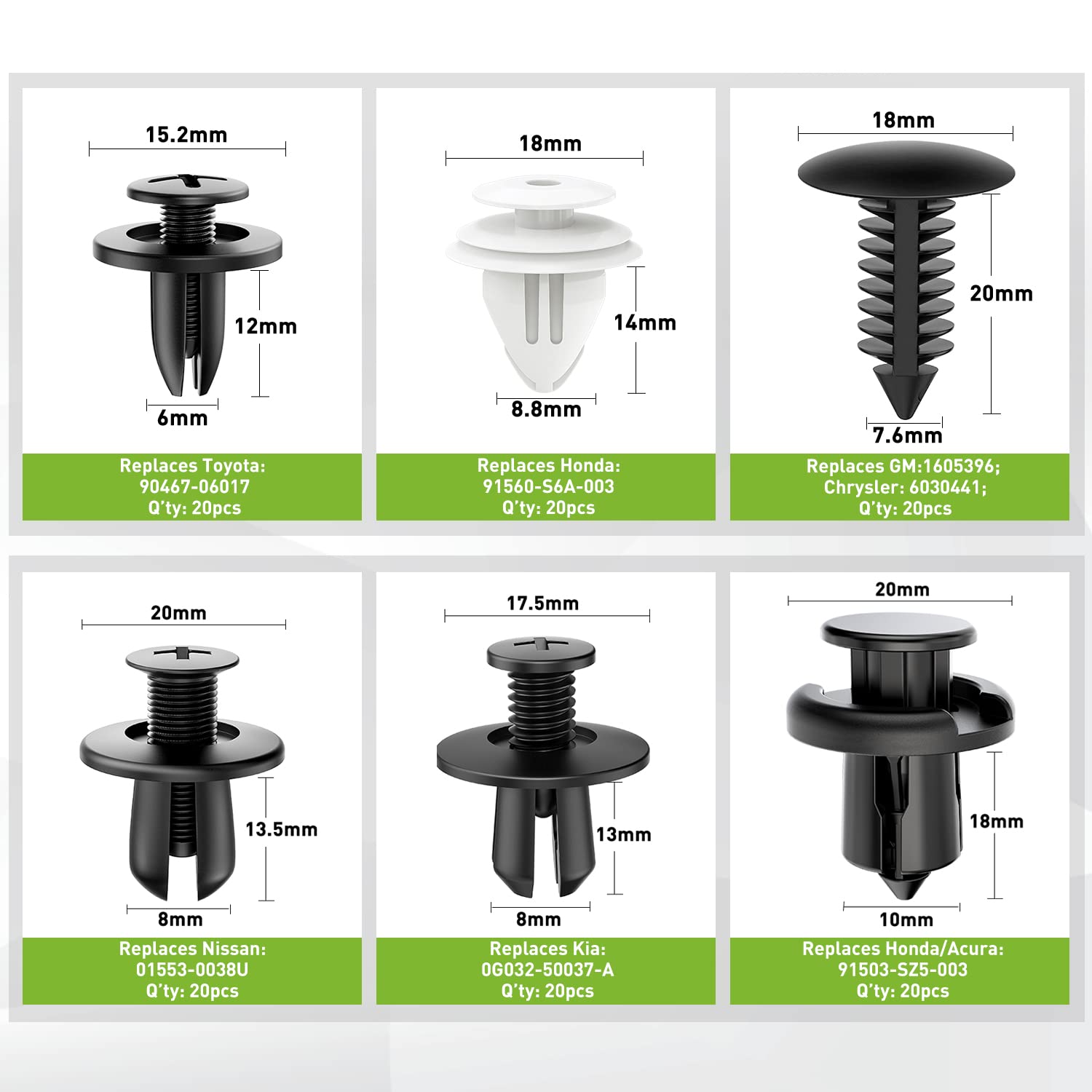 Frokom 120Pcs Car Retainer Clips With 1Pcs Fastener Remover,6 Popular Sizes Door Trim Panel Clips Bumper Push Rivet Clips For Gm Honda Toyota Nissan