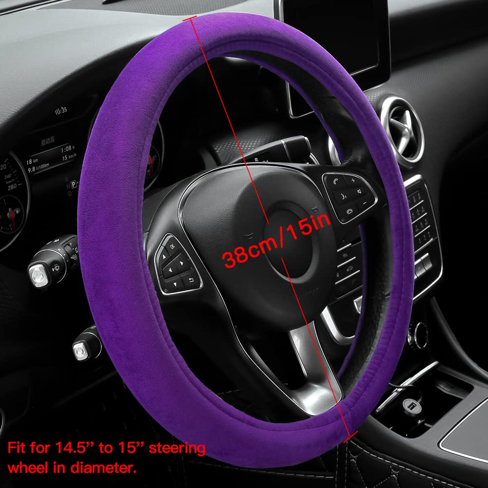 Otostar Soft Velvet Steering Wheel Cover, Universal Luxury Steering Wheel Protector Car Interior Accessories 15 Inch (Purple)