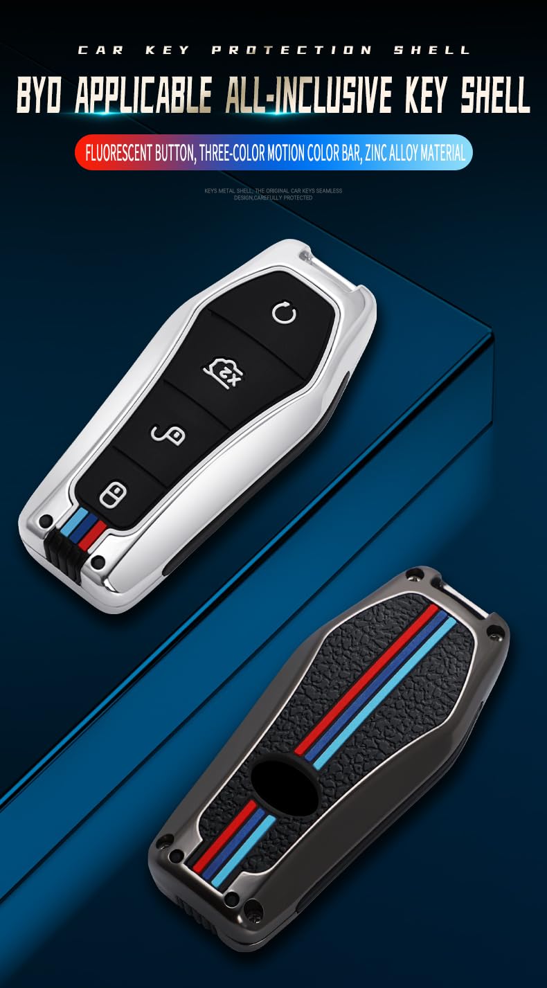 Tecart Key Case Shell Fit For Byd Han Ev Tang Dm Qin Plus Zinc Alloy Car Key Fob Cover Accessories 4 Button Key Cover Black