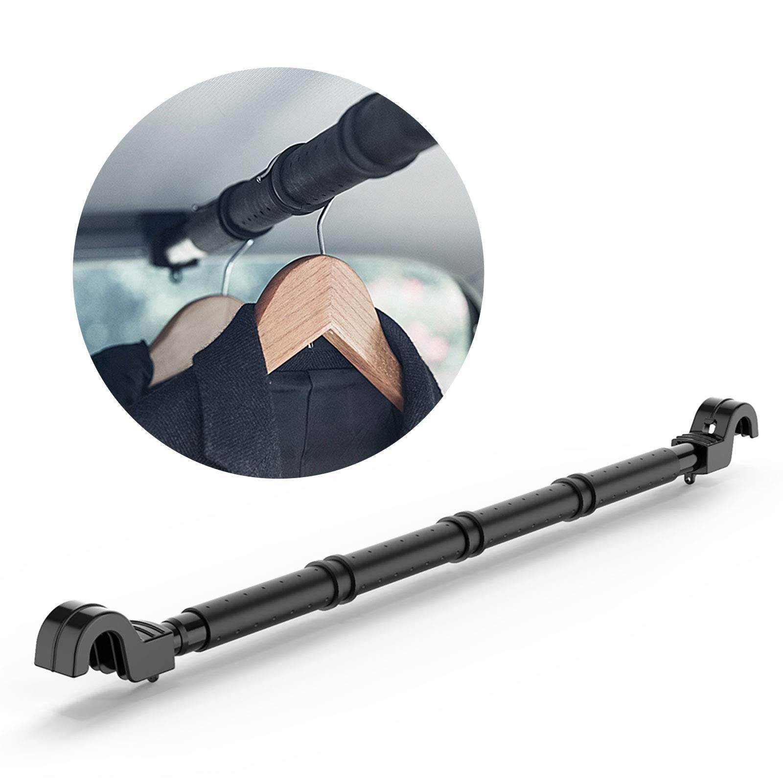 Littlemole Car Clothes Hanger Bar, Expandable Vehicle Clothing Rack Hanger Rod With Heavy Duty Metal And Rubber Grips, Great For