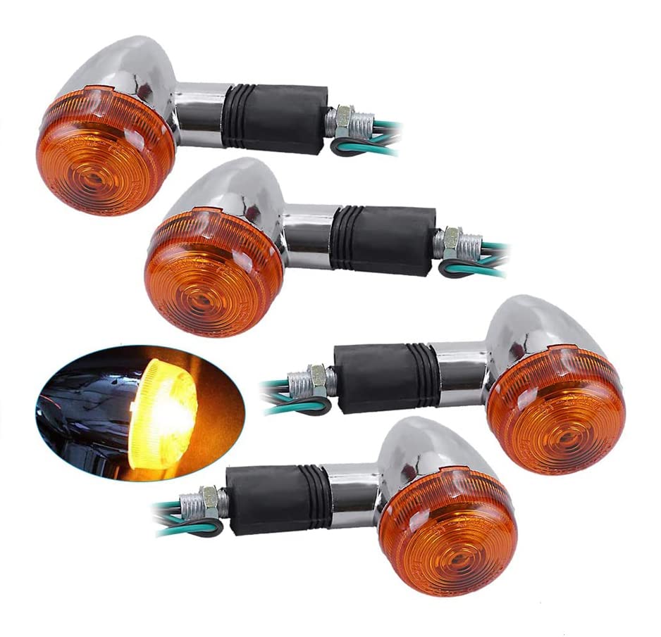 Anxingo 4Pcs Motorcycle Turn Signals Amber Chrome Bullet Front Rear Turn Signal Blinker Indicator Light Replacement For Honda Harley Kawasaki Suzuki Yamaha Motorcycle Cruiser Bobber Chopper