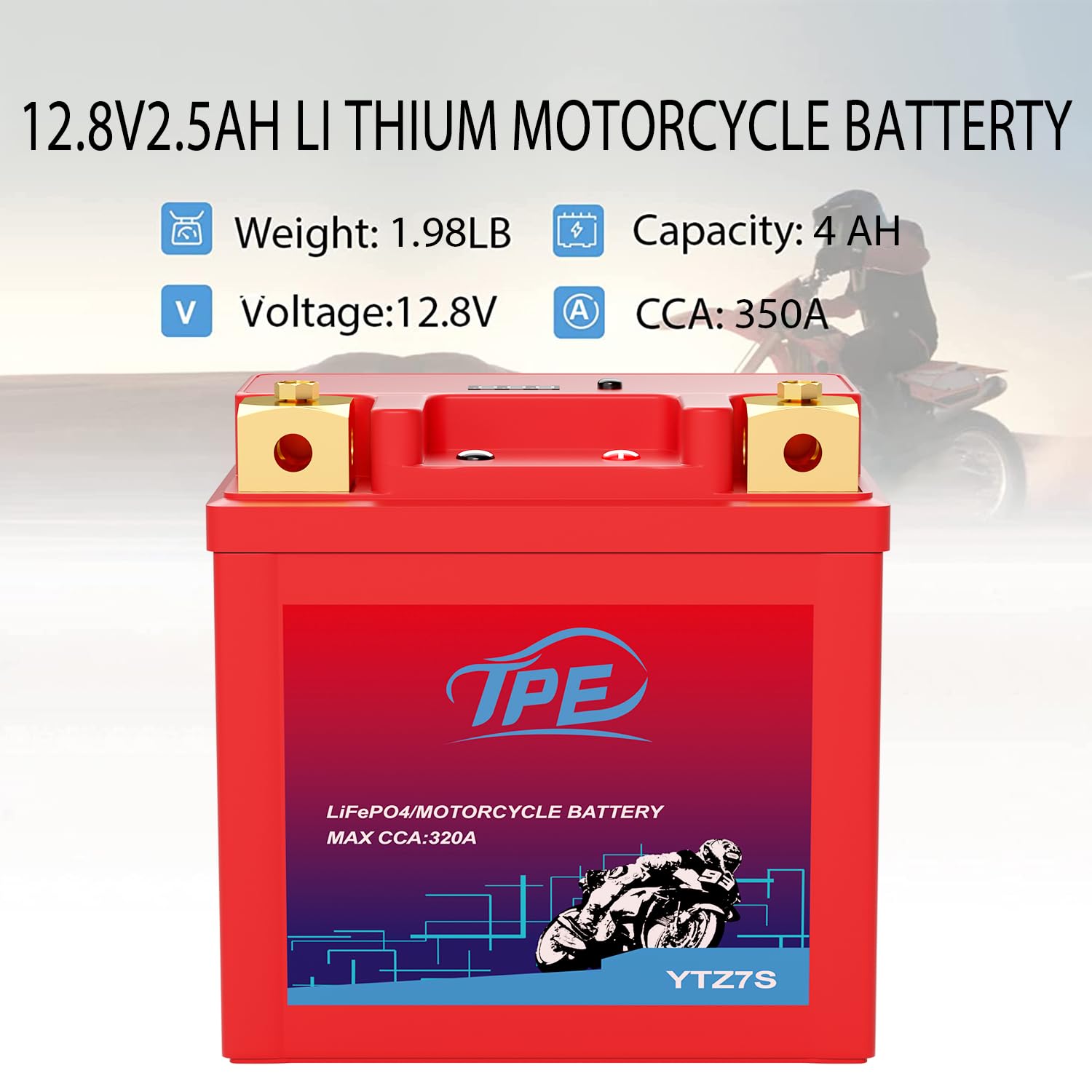 Tpe Lithium Motorcycle Battery Ytz7S-Bs 12V 4Ah 320Cca Powersport Battery For Atv, Jet Ski, Scooter, Pwc And More