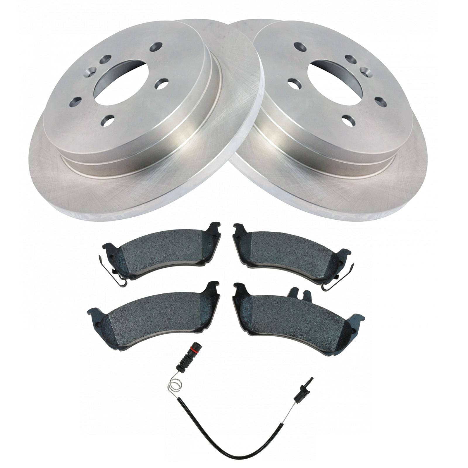 Trq Rear Brake Pad & Rotor Kit Brake Pad Wear Sensor Brake Pads Brake Rotor Semi-Metallic Compatible With 1999-2003 Mercedes-Ben