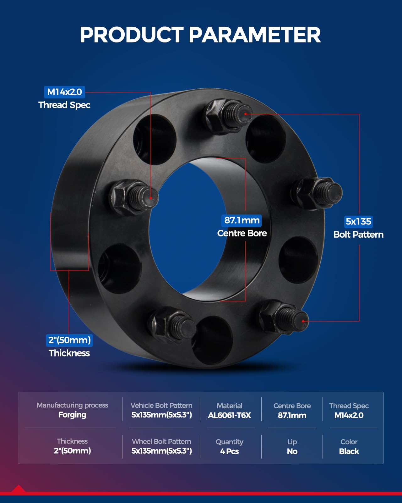 Kax 5X135 Wheel Spacers,2 Inch 5 Lug Centric Wheel Spacers Fit For F-15-0, Expedition With M14X2 Studs 87.1Mm Hub Bore,4Pcs
