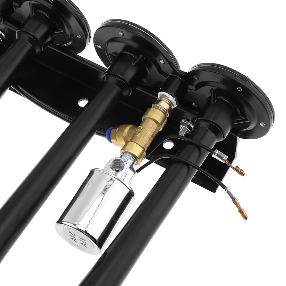 Drisentri 12V / 24V Truck Train Air Horn, 185Db Super Loud Four Trumpet Air Horn For Car Vehicle Truck Train Boat