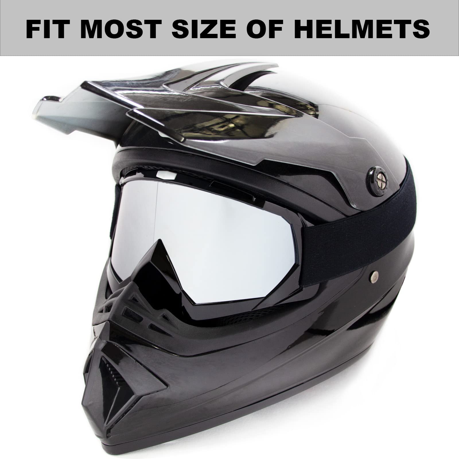 Copvner Motocross Goggles, Silver Lens, Black Frame, Adjustable Strap, Offroad Goggles For Adults Men Women Youth Kids, Uv Prote