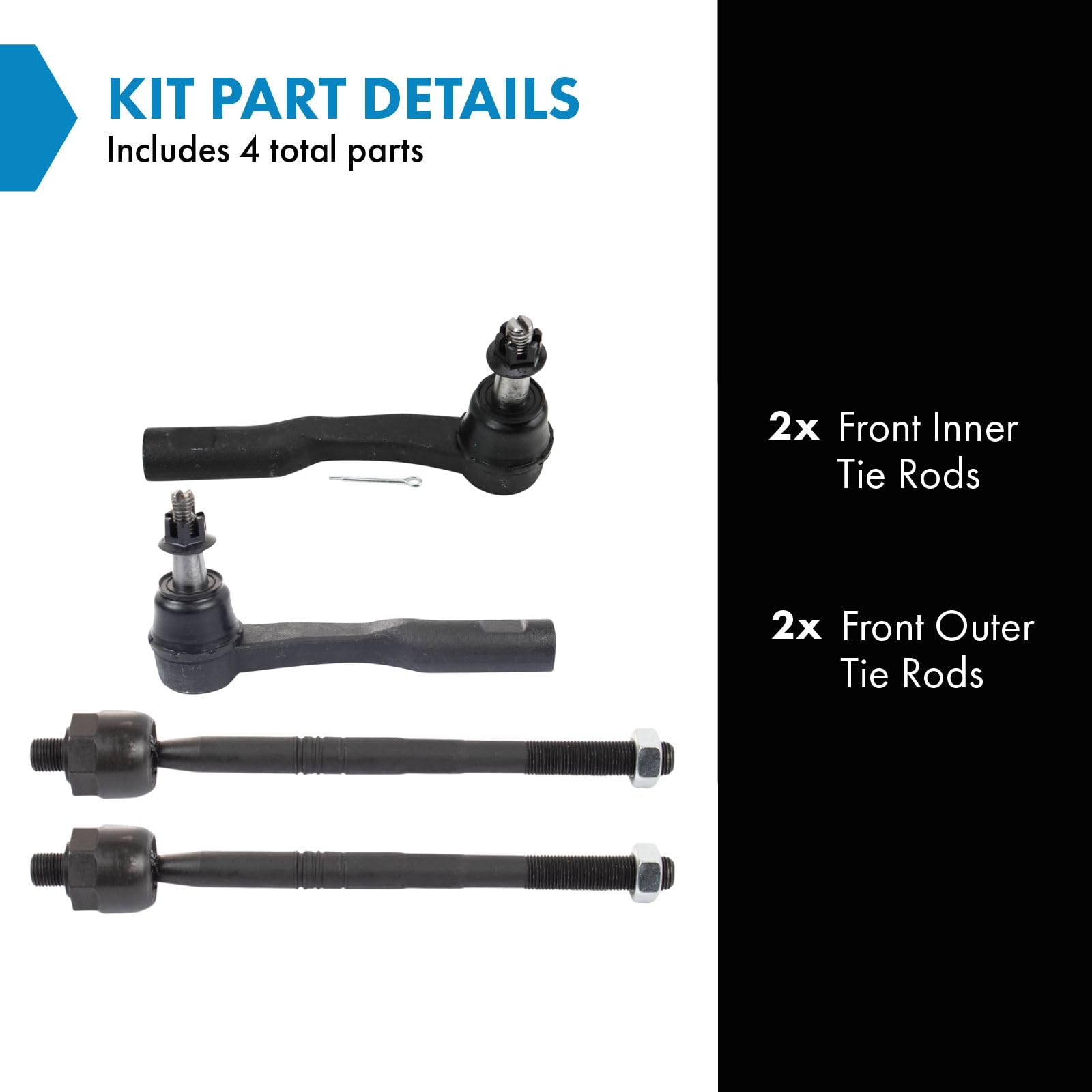 Trq Front Inner And Outer Tie Rod Set Compatible With 2013-2015 Chevrolet Malibu 2016 Malibu Limited