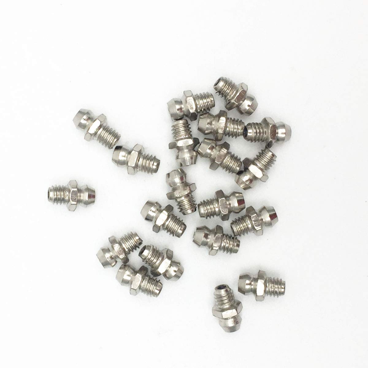 Comok Hydraulic Grease Fitting Kit, 20Pcs M8 Male Thread Straight Zerk Grease Nipple Accessories, Silver Tone