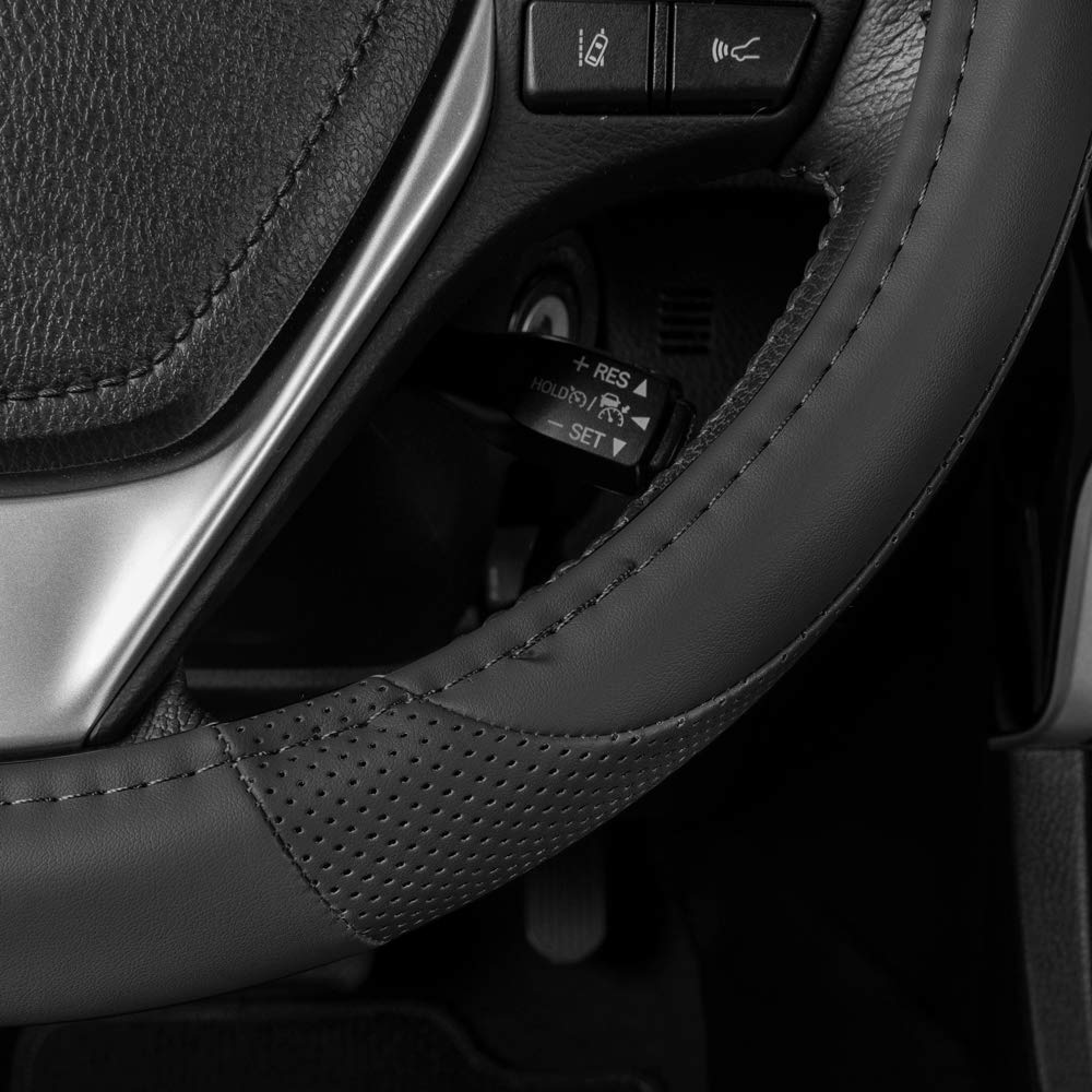 Motor Trend Perforated Microfiber Leather Steering Wheel Cover For Cars Trucks Suvs Vans, Sporty Racing Improved Grip Anti-Fatigue Ergonomic Design, Airbag Compatible - Fits Standard 15' Inch - Black