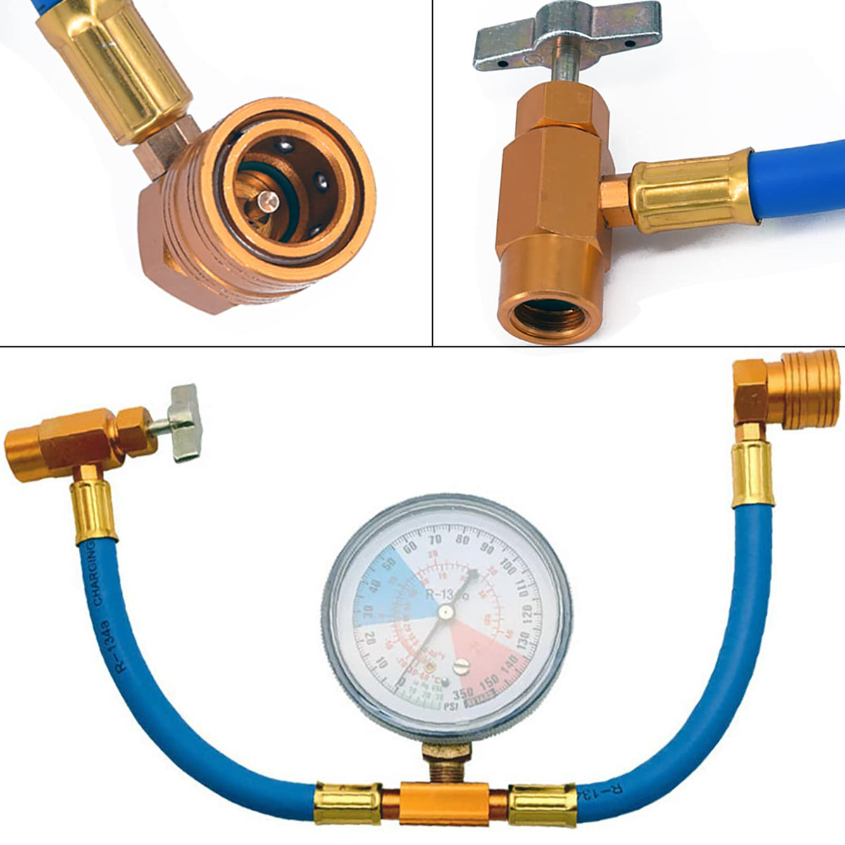 Liyyoo R134A Ac Refrigerant Recharge Hose Kit With Measuring Pressure Gauge And 1/2?? Can Opener Tap Dispensing Valve Fit For Au
