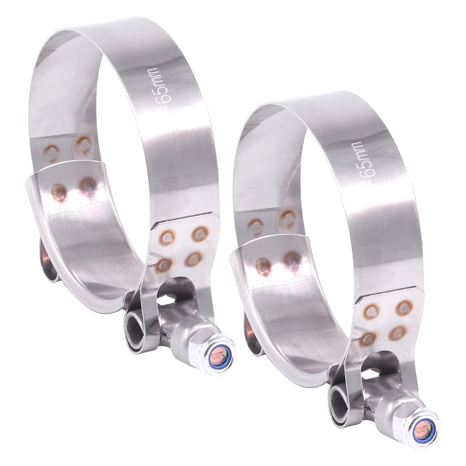 Hilitchi 2Pcs Stainless Steel T-Bolt Clamps With Rounded Band Edges Heavy Duty Turbo Intake Intercooler Clamp (57-65Mm) For 2 In