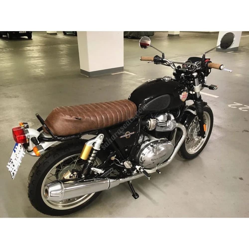 Sahara Seats Compatible with Interceptor 650 Stripes Seat Cover Added Cushion(Cafe Racer, Dual Tone Brown)