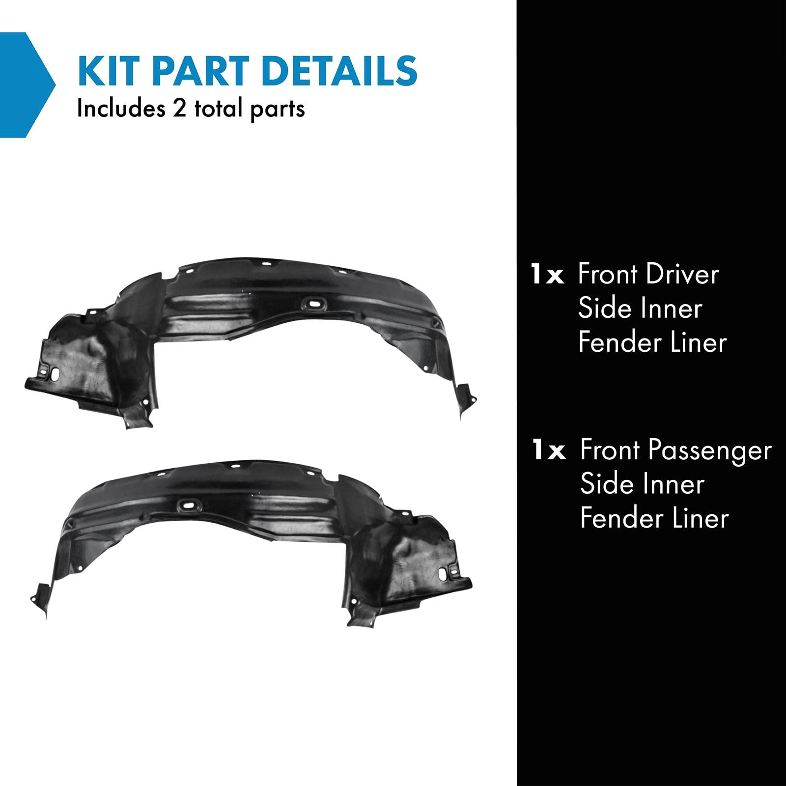 Trq Front Inner Fender Liner Set Compatible With 1991-1995 Acura Legend Ac1248103 Ac1249103