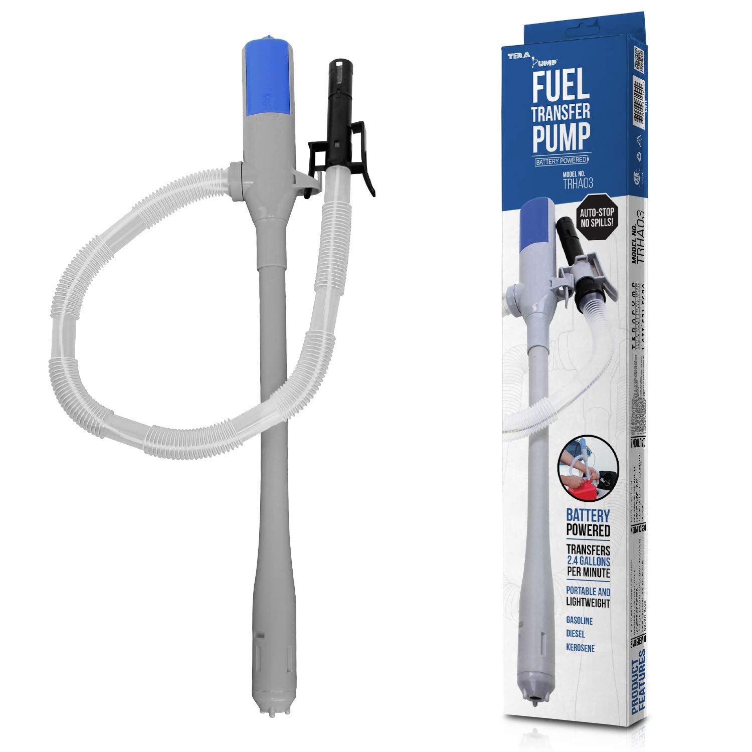 TERA PUMP Battery Powered Gas Transfer Pump With Auto-Stop System, AA Battery Powered Liquid Transfer Pmp (Batteries NOT Included)