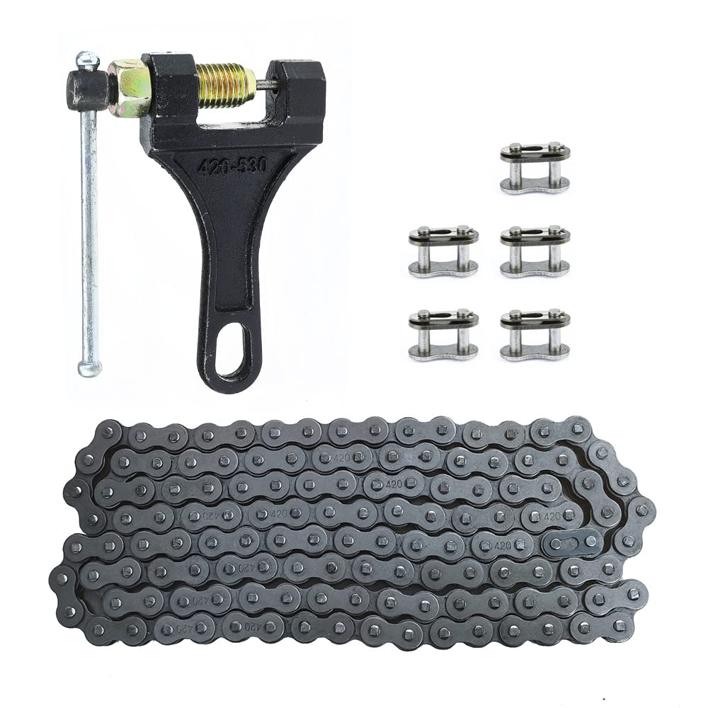 420 Motorcycle Chain with Chain Breaker,420 Chain 132 Link Standard Drive Chain for 110cc 125cc Dirt Pit Bike,ATV, Go Kart,Mini 