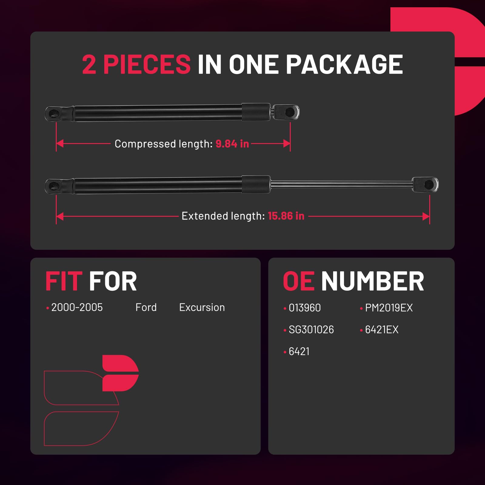Bdfhyk Rear Window Glass Gas Lift Supports Springs Struts 6421 Compatible With Excursion 2000-2005, 1.5'' Longer Gives You More