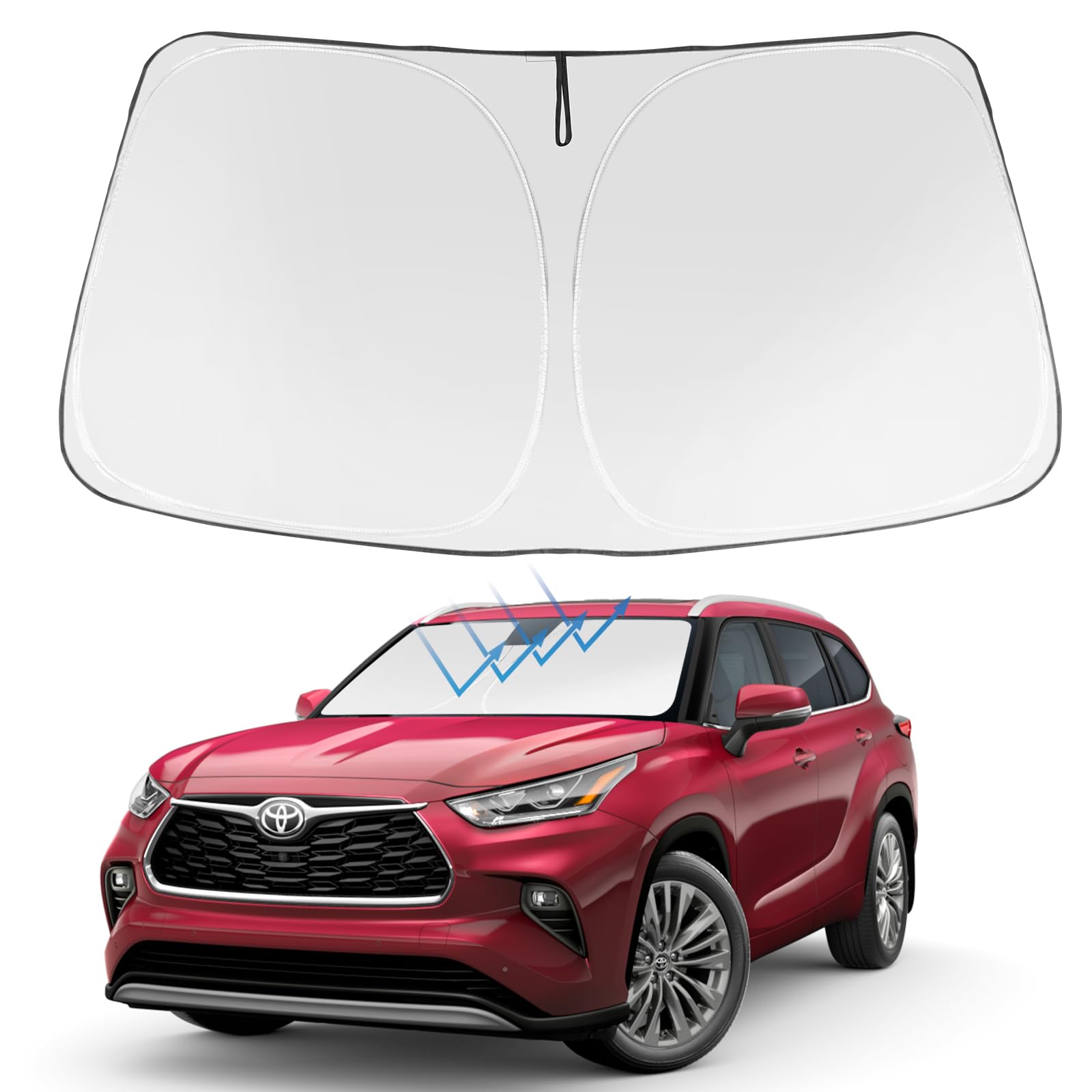 Proadsy Front Windshield Sun Shade Foldable Sunshade Protector Custom Fit 2020-2024 2025 Highlander L Le Xle Limited Platinum Grand Highlander Accessories 2025 Upgrade