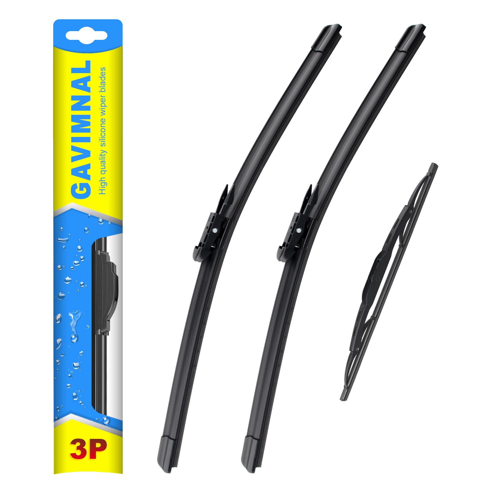 Gavimnal 24''+21''+12'' Silicone Wiper Blades Replacement For Chevrolet Traverse 2012-2017,All-Season Front Rear Windshield Wipe