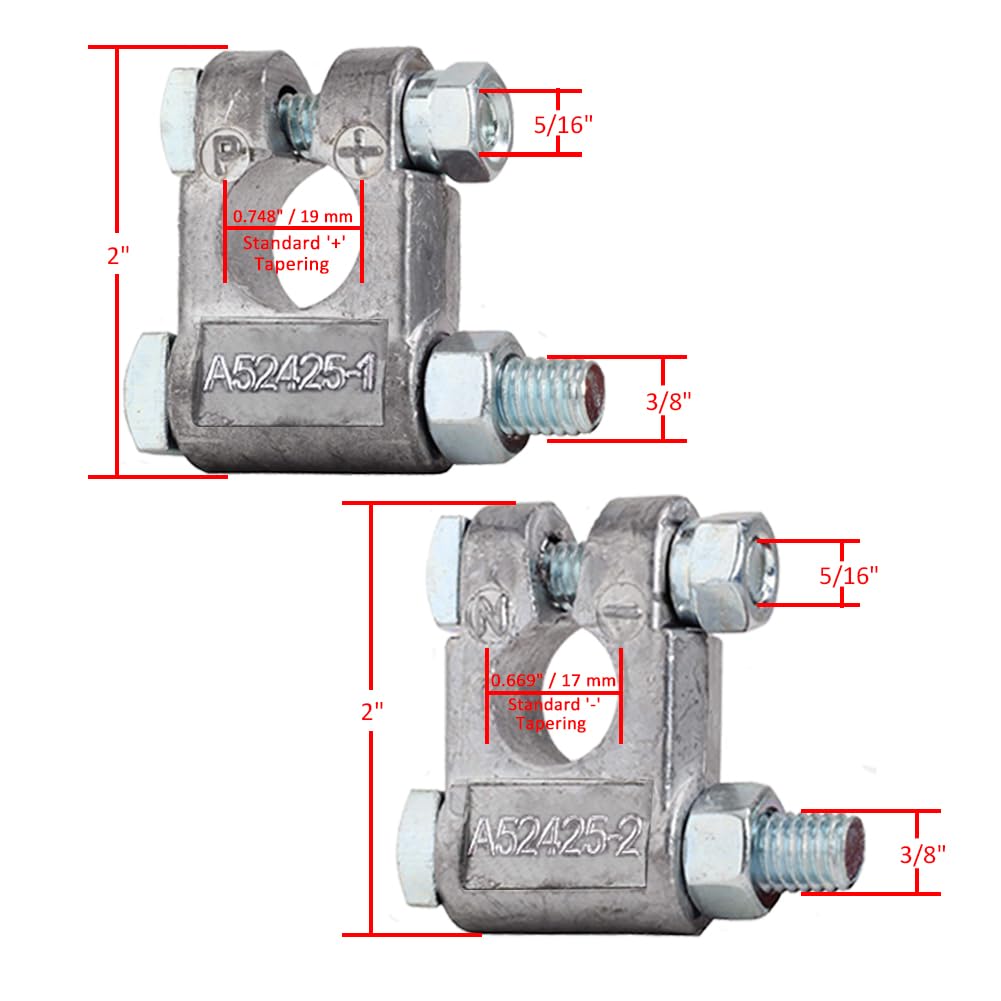 Ampper Military Spec Battery Terminal End, Top Post Battery Terminal Set For Marine Car Boat Rv And Vehicles (1 Pair)