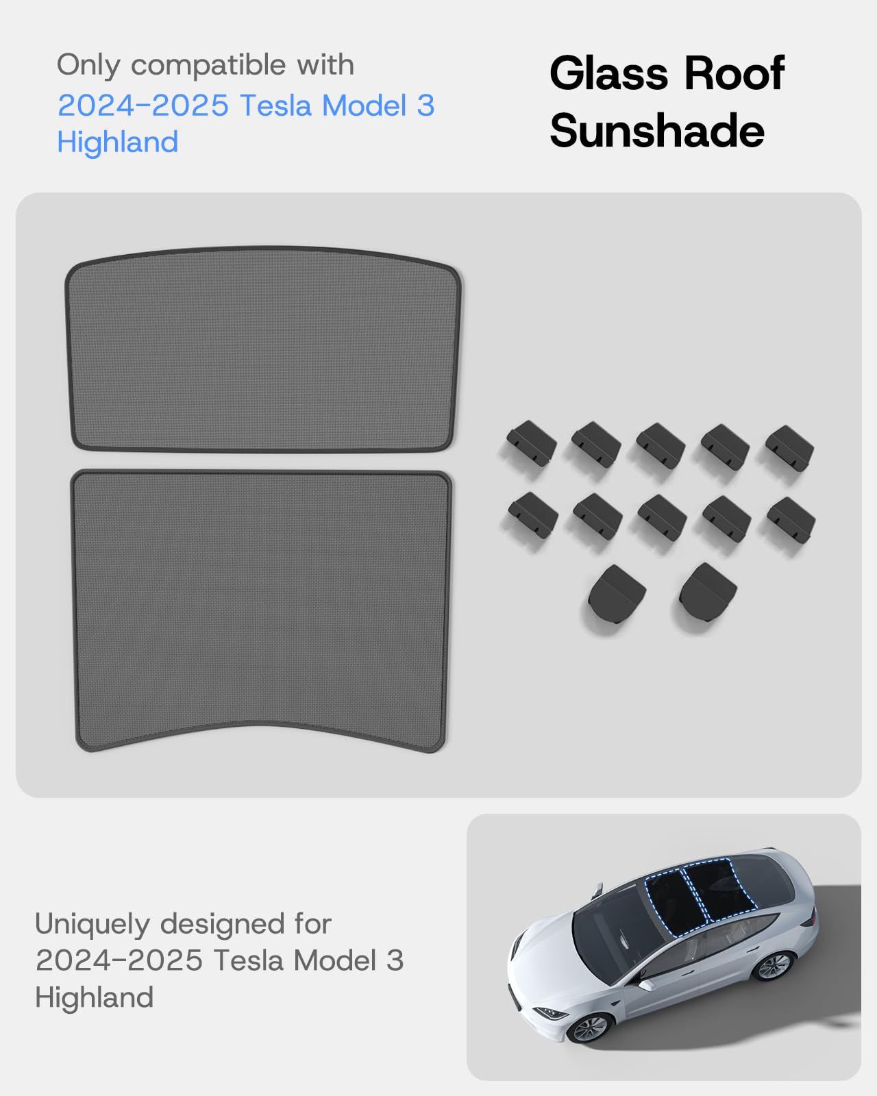 Sumk Upgrade Sunshade Roof For Tesla Model 3 Accessories 2025 2024, [No Gaps & Never Sag] Foldable Heat Insulation Sunroof Cover