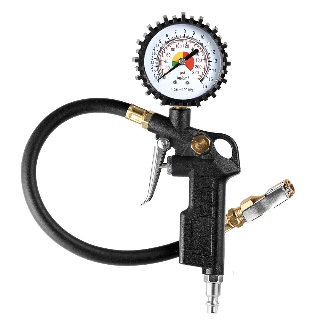 CZC AUTO Tire Inflator Deflator Air Pressure Gauge with Rubber Hose, 2-1/2'' Dial Wheel Inflator Gage with Straight Brass Lock-o