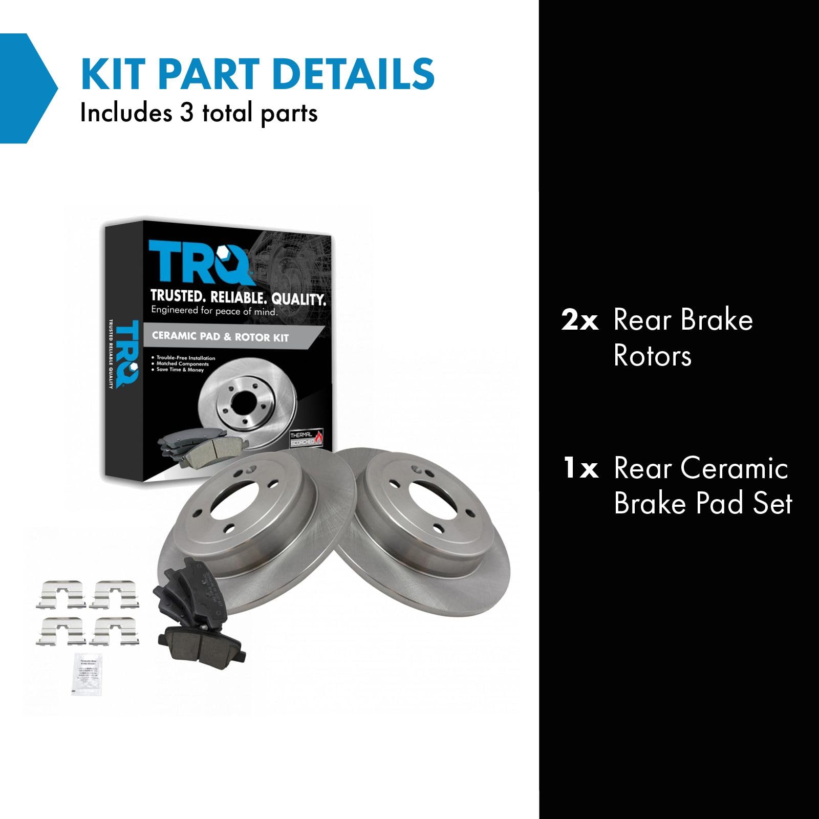 Trq Rear Brake Pad & Rotor Kit Ceramic Compatible With 2012-2017 Hyundai Accent 2012-2016 Kia Rio