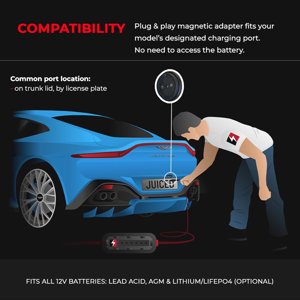 Jmr Battery Charger For Aston Martin Db11 Dbx Vantage Dbs Db12 Trickle Charger Conditioner Maintainer (Magnetic Port, Add Lithium Mode)
