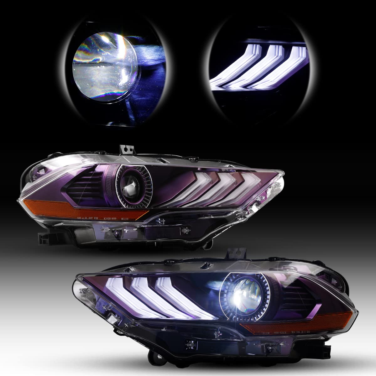 Roxx Headlights Compatible With 2018 2019 2020 2021 2022 2023 Ford Mustang, Projector Front Lamp Assembly W/Drl High Low Beam Reflector Passenger Driver Pair