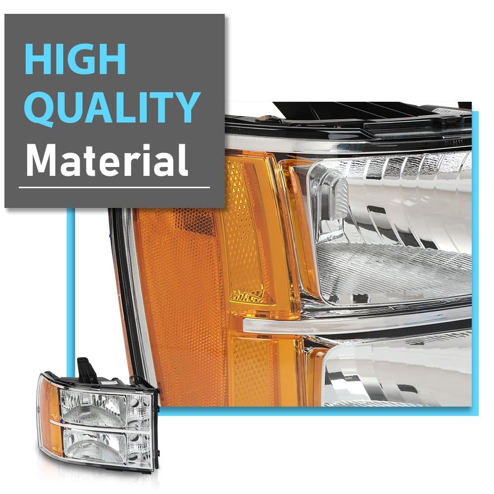 Cheda Front Headlight Assembly Headlamp, Compatible With 2007-2013 Gmc Sierra 1500 2500Hd 3500Hd, Crystal Headlight, Clear Lens